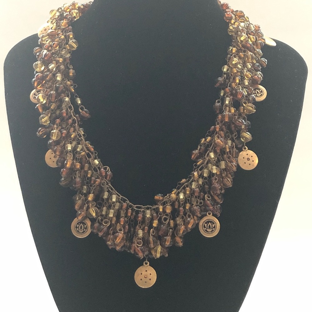 Signed Chico’s Amber Glass Bead Strand Necklace